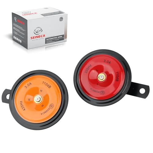 Car Horn 12V Universal Electric Horns， Motorcycle Horns Loud kit 125db Waterproof Round Loud Speakers（Red and Orange）
