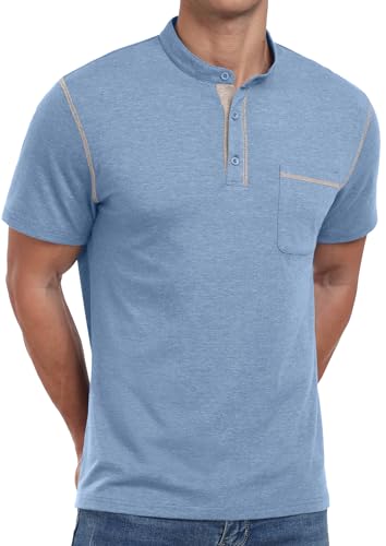 Image of Sailwind Mens Henley Shirts Short Sleeve Summer Casual Classic Cotton T Shirts Pocket Button Shirt