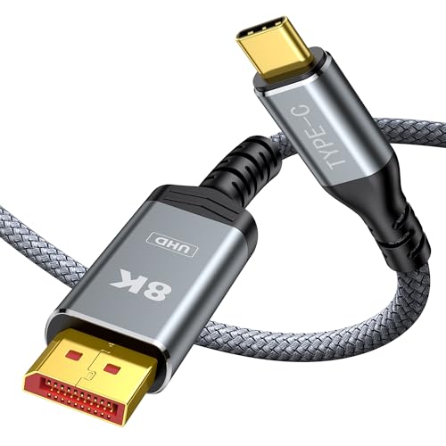 Image of Capshi USB C To Displayport Cable 6FT, Type C To DP 1.4 Cable 32.4Gbps 8K@60Hz 4K@144Hz /2K@240Hz Braided Thunderbolt 3 /4 To DP Cord Compatible With iPad,Macbook Pro /Air,Surface,Imac,Galaxy,XPS,Black