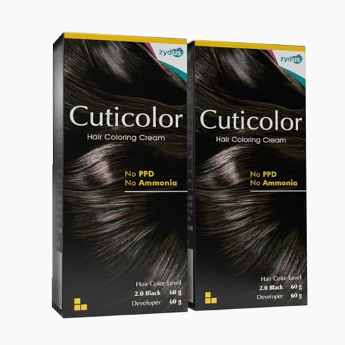 Image of Cuticolor Permanent Hair Color Cream| Dr prescribed| Eco Mechanism for Preserving Scalp Health| No Ammonia| No PPD| Enriched with Portulaca & Boseivela Extracts - Black (120g) | Pack Of 2