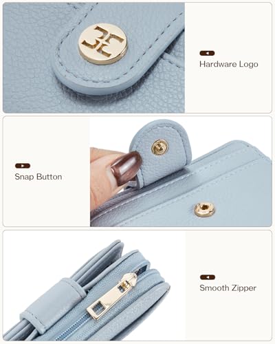 Image of Telena Small Wallet Women RFID Blocking Bifold Card Holder Leather Wallets with Zipper Coin Pocket Blue