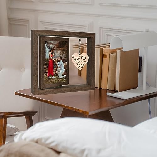 Rotating Couples Picture Frame 4x6In Walnut Double-Sided Rustic Picture Frame Couple Gifts Wedding Engagement Gifts for Boyfriend Girlfriend Wife Husband - Image 4