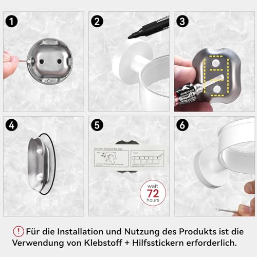 Dailyart Föhn Halterung- Fönhalter Ohne Bohren Edelstahl Fönhalter zum Kleben Wandmontage Föhnhalter Wand Ohne Bohren- Haartrocknerhalter Föhnhalter für Badezimmer WC Schlafzimmer- Weiß 6