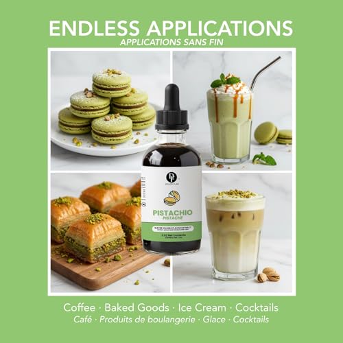 Image of Dolce Flav Pistachio Extract - 2 Ounce Water-Soluble Kosher, Sugar-Free, Concentrated Nutty Pistachio Flavor for Baking, Ice Cream & Pastries, Includes Measured Dropper