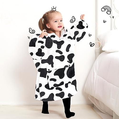 Image of KFUBUO Wearable Blanket Hoodie for Kids With Pocket Toddlers 2-6 Year Old | Cow, Sherpa, Heavy Material, Oversized Sweatshirt Blanket, Kids Blanket, Girl Boy Gifts, Cozy Gifts for Kids