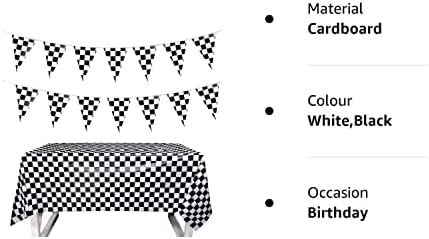 Euvoym Checkered Pennant Banner Racing Flag Party Flag Banner with Checkered Tablecloth for Racing Theme Party Decoration
