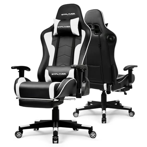 GTPLAYER Chaise Gaming Ergonomique avec Repose-Pieds et Enceintes Bluetooth, Accoudoirs Réglables, Appui-tête, Soutien Lombaire Réglable, Hauteur Réglable,...
