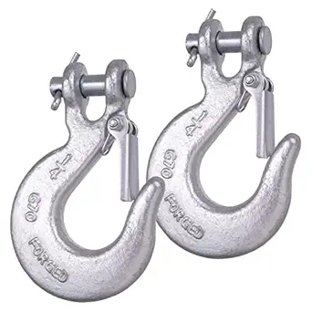 1/4 Inch Safety Chain Hooks, Clevis Slip Hook with Safety Latch, WENHUALI Grade 70 Forged Steel 12,600 Lb for Trailer Truck Transport Tow Winch Hook Trailer(2 Pack)