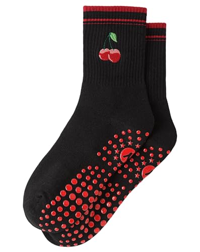 Image of Yawlsow Pilates Grip Socks for Women Yoga Grippy Socks Cute Barre Non Skid Athletic Crew Sticky Sock Workout Hospital