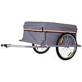 HOMCOM Fahrradanhänger Lastenanhänger Belastbarkeit max. 40 kg Transportanhänger Handwagen Lasten-Fahrradanhänger Grau Stahl Oxford 140 x 88 x 60 cm