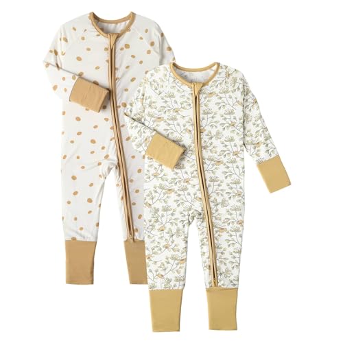 Image of OPAWO Viscose from Bamboo Baby Pajamas Girl 2pack Mittens Cuff 2 Way Zipper Soft Footless Sleeper Baby Boy One-Piece Romper