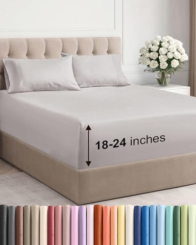 Extra Deep Queen Sheet Set - 4 Piece Breathable & Cooling Bed Sheets - Easily Fits 18 to 24 inch...