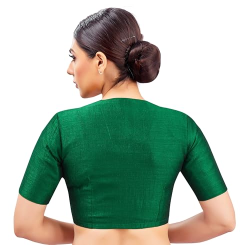 Image of Studio Shringaar Womens Basic Polyester Short Sleeves Textured Plain Coloured Art Silk Saree Blouse