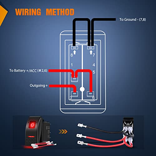 Nilight 6 Pack Rocker Switches With Night Glow Stickers 5 Pin Spst Rocker Switches With Red Backlit 12V/24V Toggle Switches For Cars Trucks Rvs Boats Auto Motorcycles,2 Years Warranty #TOP7