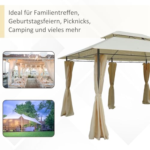 Pavillon 3×4 m von Outsunny mit 6 Seitenteilen für Garten und Feste