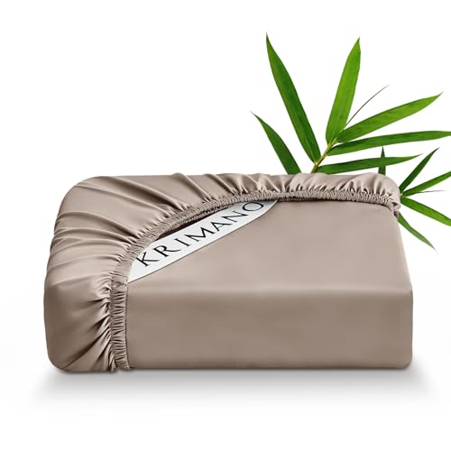 KRIMANO King Fitted Sheet Only 100% Viscose Derived from Bamboo Cooling Bottom Sheet Deep Pocket up to 17 for Hot Sleepers - Soft Breathable No Slip with 4 Corner Straps Taupe