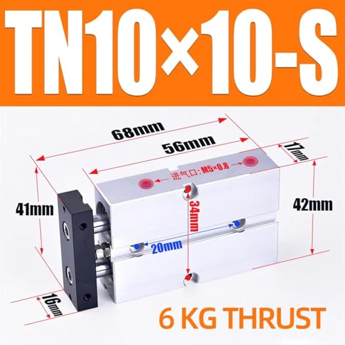 Cilindro neumático de doble efecto de aluminio TN10-10 con carrera seleccionable 3