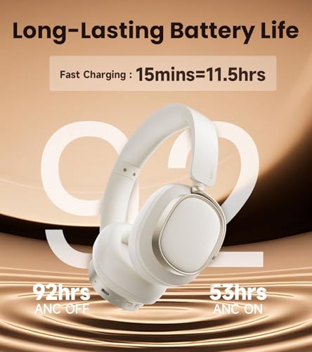 Image of Edifier ES850NB Active Noise Cancelling Headphones, Over Ear Bluetooth Headset, 92H Playtime Wired & Wireless Hi-Res Audio Certified, Fast Charging Clear Calls for Home Office Travel - Ivory