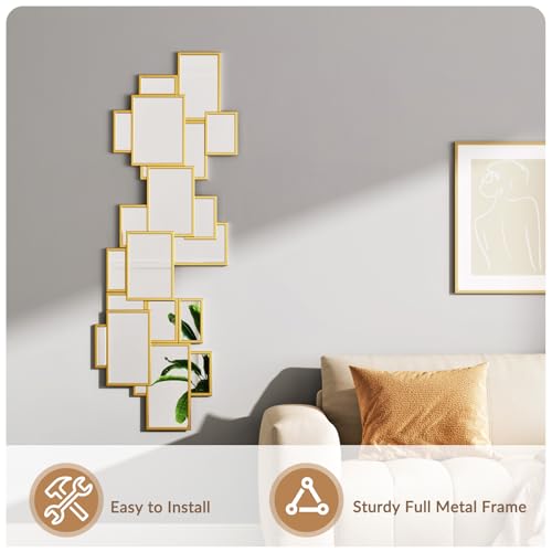 Image of Uniclinens Gold Wall Mirror Decor - Large Modern Wall Art Mirror Deco for Living Room, Boho Glam Wall Mirror for Dining Room, Entryway, Hallway, Bedroom,51 inchX19 inch
