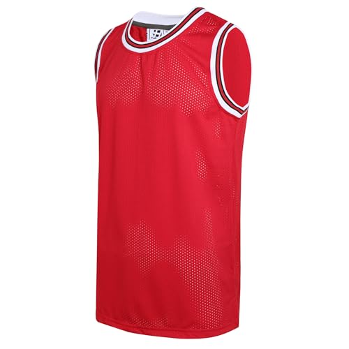 Pullonsy Basketball Jersey for Men Women Boys Girls Mesh Athletic V-Neck Tank Top Running Workout Gym Active Shirts White/Black/Red Neck-Red Jersey,Men Size Small
