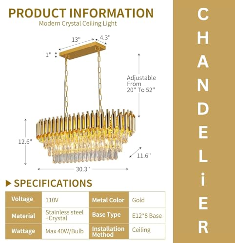 Image of Desidiya Modern Led Rectangle Crystal Chandelier 3 Tier Jhumar with Gold Finish Luxury Ceiling Light Fixture Elegant Light for Living Room, Dining Room, Foyer or Bedroom (800 * 300MM)