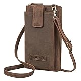 STILORD 'Nelly' Geldbörse mit Handyfach Leder 3-in-1 Handytasche Umhängetasche Portemonnaie zum Umhängen Handy Umhängetasche Damen Vintage Echtleder, Farbe:kreta - braun