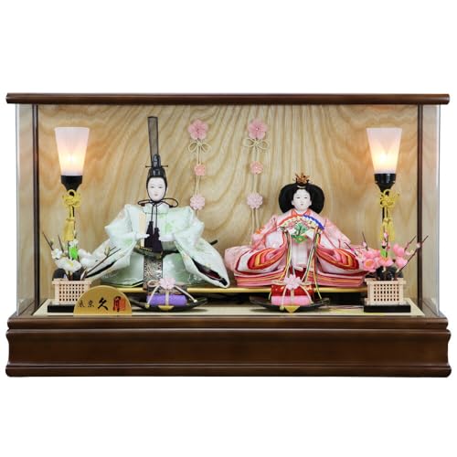 久月 雛人形 アクリルケース飾り 親王飾り 濃茶木目枠 つるし飾り付きケース 69048 コンパクト