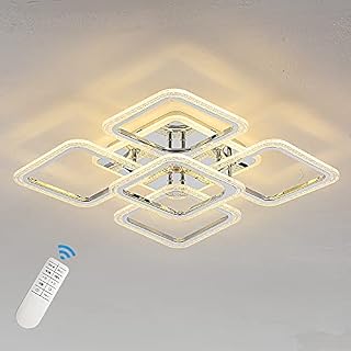 LED Ceiling Light Square Qcyuui, Modern Flush Mount Chandeliers Lighting, 100W Dimmable Bedroom Ceiliing Lamps Nordic Design for Living Room Kitchen, with Remote/Chrome
