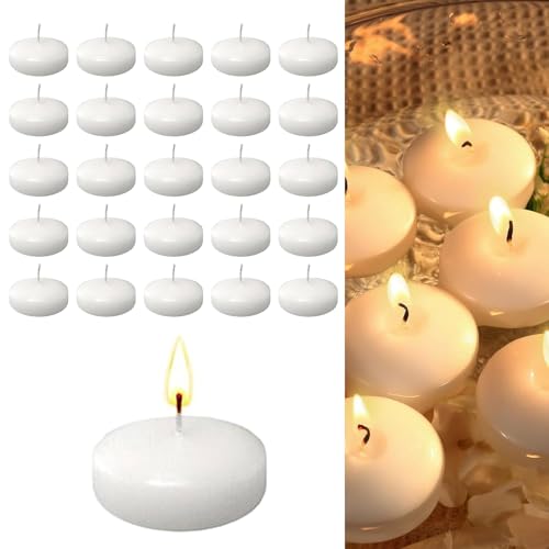Bougies Flottantes,20 Pièces 3,7 cm Bougies de Natation Grandes Long Temps de Brûlure Jusqu'à 1,5 Heure Sans Fumée et Sans Odeur pour le Mariage...