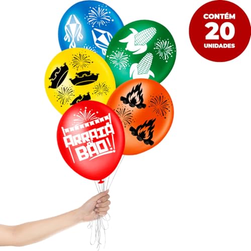 Balão Festa Junina Pacote com 20 Balões 8 Polegadas Decoração São João Arraiá Fogueira -