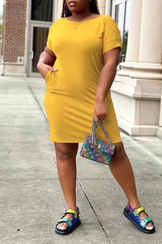 Image of PINSV Women Plus Size Summer Casual T Shirt Dresses Short Sleeve Tunic Dress with Pockets
