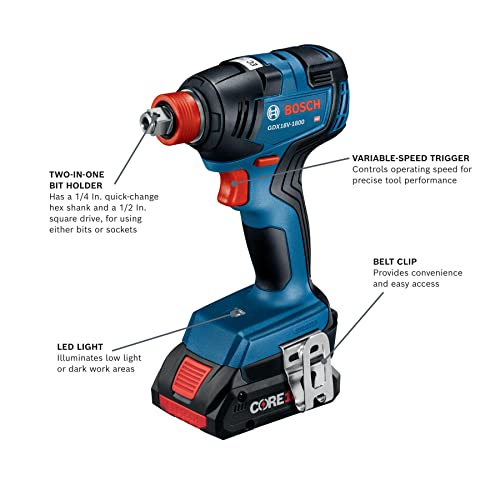 Bosch Gxl18V-901B25 18V 9-Tool Combo Kit 2-In-1 Bit/Socket Impact Driver, Hammer Drill/Driver, Recip Saw, Circ Saw, Oscillating Tool, Angle Grinder, Vacuum, Worklight, (2) Core18V 4.0 Ah Batteries #TOP3