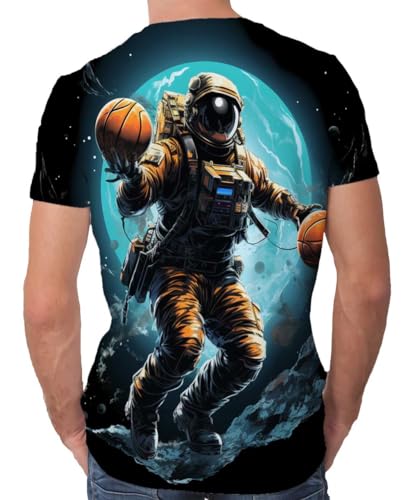 Camisetas masculinas - Camiseta com estampa de design legal e ajuste macio, Astronaut Basketball, M