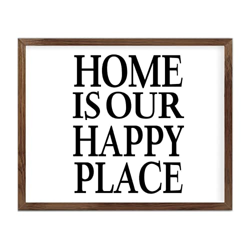 Plaque murale en bois noble Home Is Our Happy Place cadre premium