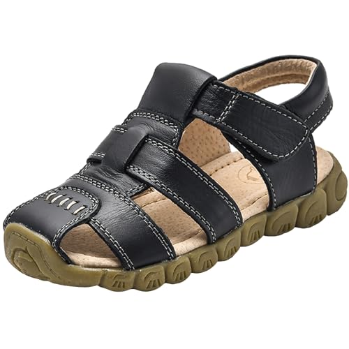 Boy's Girl's Leather Sandals Closed Toe Outdoor Sport Soft Hook&Loop Summer Shoes for Toddler/Little Kid