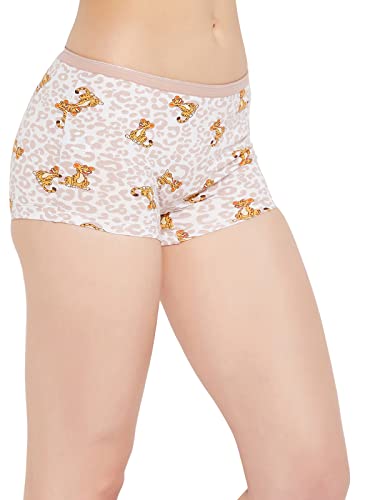 Image of Clovia Women's Cotton Mid Waist Leopard Print Boyshorts in White