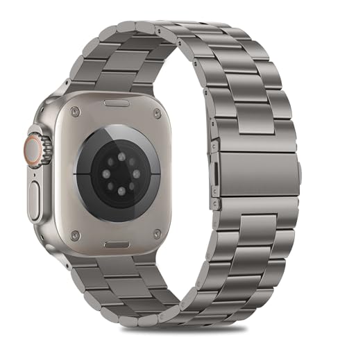 Image of HITZEE Compatible with Apple Watch Ultra Band 49mm Business Stainless Steel Metal Strap Men Women Link Bands Compatible for Apple Watch Ultra 3 /2 /1, 49mm Titanium