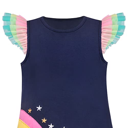 Sunny Fashion Girls Dress Blue T-Shirt Pocket Embroidery Butterfly Tulle Flutter Sleeve3