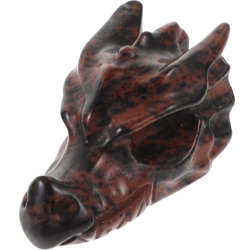 Image of POPETPOP Natural Crystal Dragon Skull Sculpture Tabletop Ornament for Home Decor Hand-carved Red Obsidian Dragon Head Figurine Gemstone Display for Office and Bedroom Decoration