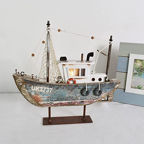 Linfevisi Wooden Sailboat Decorations Nautical Sail Boats Model Decoration with Lights Beach Coastal Ocean Themed Home Decor Ornaments Table Top Rustic Wood Sailing Boats Ships Nautical Decor 9.33" H - Image 5