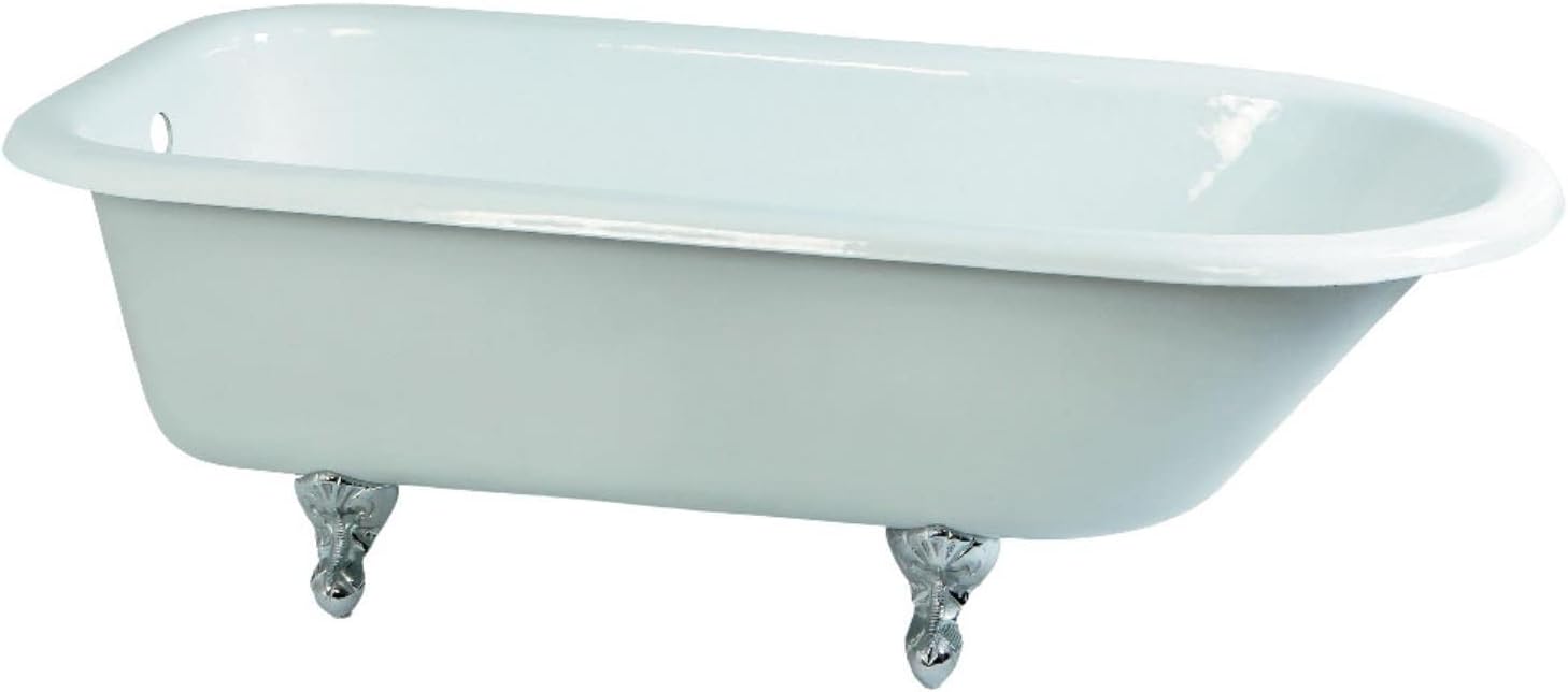 Kingston Brass Aqua Eden VCTND673123T8 Cast Iron Safe and Anti-Slide Roll Top Bathtub with Brushed Nickel Feet without Faucet-Drillings, 67-Inch, White