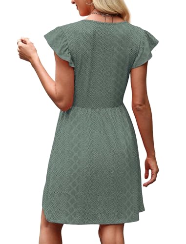 Image of OFEEFAN Summer Dresses for Women Beach Vacation Clothes V Neck Ruffle Sleeve Babydoll Dress Elegant Classy Sundress