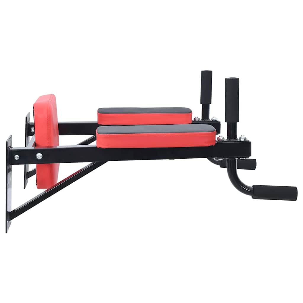 Stacja do dipów czarna i czerwona, 72,5 x do treningu siłowego, kalisteniki, homegym, treningu całego ciała, wewnątrz, stabilne urządzenie fitness ze stalową ramą