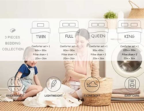 Boho Aztec Queen Size Comforter Set, White Striped Geometry Pattern Print Reversible Down Alternative Bed Sets - 90 X 90 3Pc Soft Microfiber Duvet Sets Modern Bohemian Bedding In A Bag For Women Men #TOP6