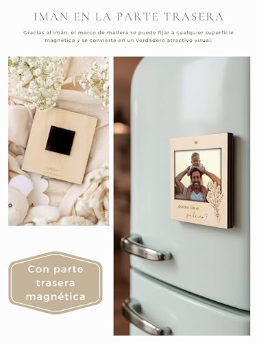 Miniatura 5 de Joli Coon Marco De Madera Para Preguntar A La Madrina Y Al Padrino - Quieres Ser Mi Madrina - Quieres Ser Mi Padrino - Marco De Madera Magnético Para Foto Juntos