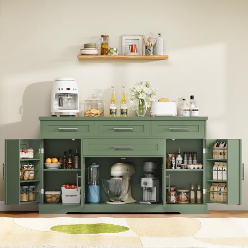54" Sideboard Cabinet, Kitchen Buffet Cabinet with Storage, Olive Green