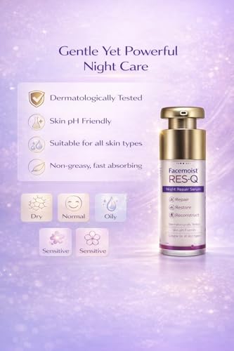 Image of NEW Face-moist RES-Q Night Repair Serum | Overnight Skin Repair, Restore & Reconstruct Formula | Dermatologically Tested, Skin pH Friendly Serum | Suitable for All Skin Types | 30 ml