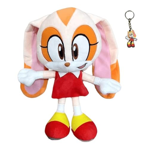 GDFENDU Anime Hedgehogs Plush with Keychain,12in Hedgehogs Series Action Figures Plushies Knuckles, Tails,Shadow, Cream The Rabbit,Stuffed Plush Toy (Cream The Rabbit)