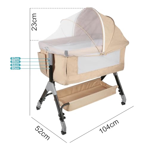 Miniatura 2 de Kedia - Cuna De Bebé Con Mosquitera, Cama Para Bebé Y Cama De Viaje Con Ruedas, Cunas De Ajuste De Altura, Cunas De Cododo 104 X 52 X 103 115 Cm , Color Beige Blanco