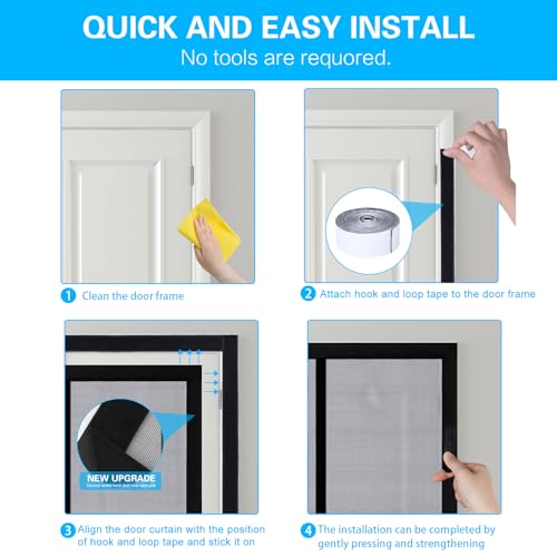 Fillis Magnetic Fly Screen for Doors 80x200cm, Side Opening Fiberglass Door Curtains Anti Mosquito Mesh with Full Frame Hook and Look, Keep Insects Out - Image 5